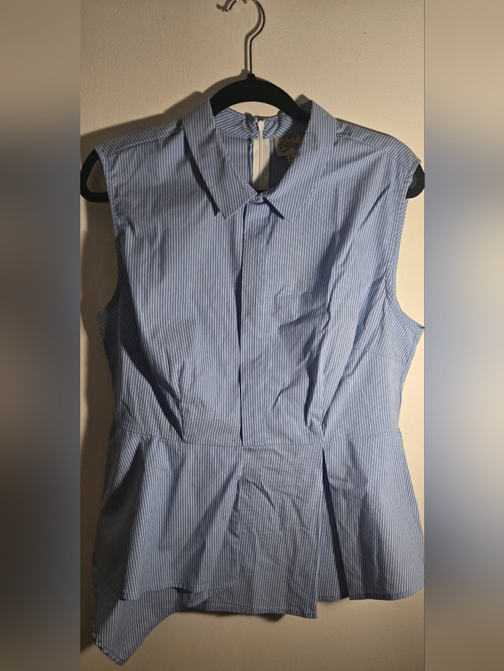 Como Vintage Light Blue Pinstripe Sleeveless Button-Down Shirt